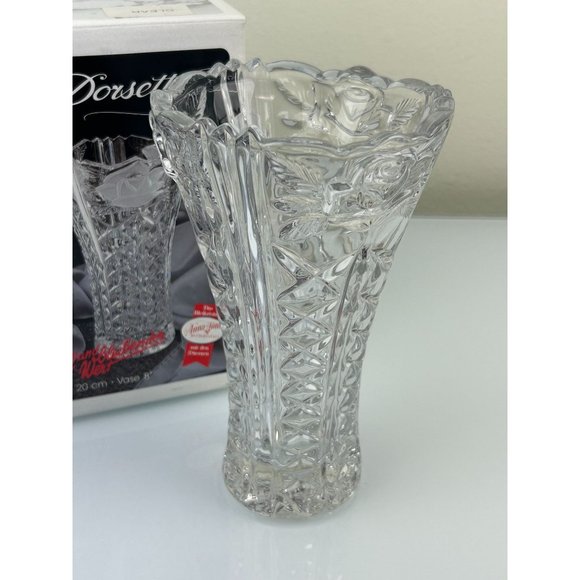 Vintage Anna Hutte Bleikristall Crystal Clear Studios Vase Dorsette Germany Rose - Picture 12 of 16